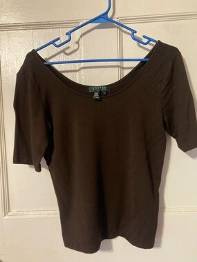 Lauren Ralph Lauren Brown Short Sleeve Scoop Neck Top
